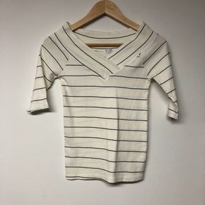 Titis 3/4 Sleeve Off the Shoulder Stripe Crop Top